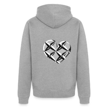 graues herz netz muster gefangen - Unisex Premium Bio Zip Hoodie - Grau meliert - Hinten - Nico (187cm)