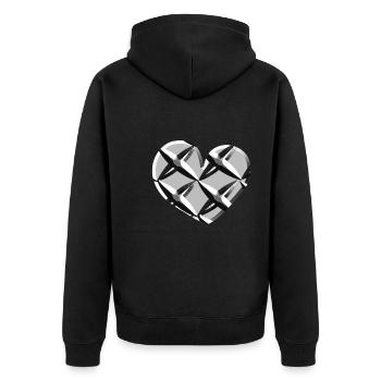 graues herz netz muster gefangen - Unisex Premium Bio Zip Hoodie - Schwarz - Hinten - Nico (187cm)