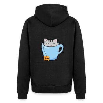Teacup cat - Unisex Premium Organic Zip Hoodie - black - Back - Nico (187cm)