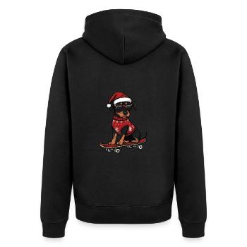 Dobermann Hund Weihnachten Lustig - Unisex Premium Bio Zip Hoodie - Schwarz - Hinten - Nico (187cm)