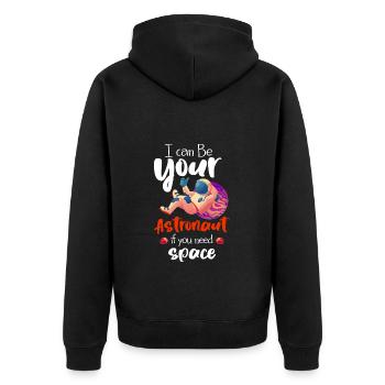 Weltall Logo Stern Spaceman - Unisex Premium Bio Zip Hoodie - Schwarz - Hinten - Nico (187cm)
