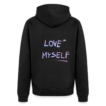 ich mich selbstliebe linie - Unisex Premium Bio Zip Hoodie - Schwarz - Hinten - Nico (187cm)