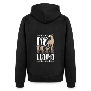 Lama Lamas Wolle - Unisex Premium Bio Zip Hoodie - Schwarz - Hinten - Nico (187cm)