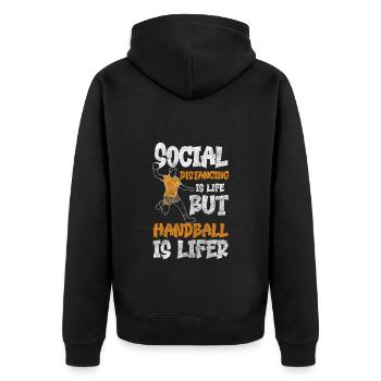 Sport SIeger Wettkampf Torwart - Unisex Premium Bio Zip Hoodie - Schwarz - Hinten - Nico (187cm)