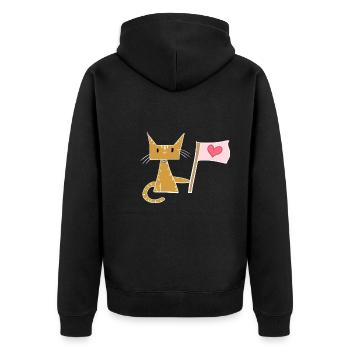 Liebe Flagge Herz Katze Tier - Unisex Premium Bio Zip Hoodie - Schwarz - Hinten - Nico (187cm)