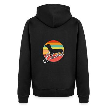Dackelsilhouetten in Vintage Kreisfläche - Unisex Premium Bio Zip Hoodie - Schwarz - Hinten - Nico (187cm)