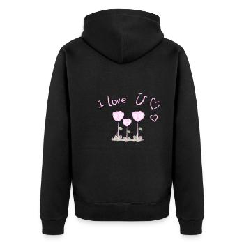 ich liebe dich blumen rosa - Unisex Premium Bio Zip Hoodie - Schwarz - Hinten - Nico (187cm)