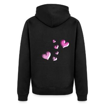 rosa herzen muster glitzer - Unisex Premium Bio Zip Hoodie - Schwarz - Hinten - Nico (187cm)