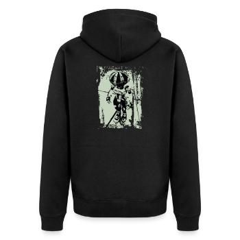 robo metall green - Unisex Premium Bio Zip Hoodie - Schwarz - Hinten - Nico (187cm)