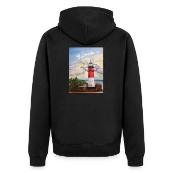 EG Büsum I Holiday I Lighthouse I North Sea I Sea - Unisex Premium Organic Zip Hoodie - black - Back - Nico (187cm)