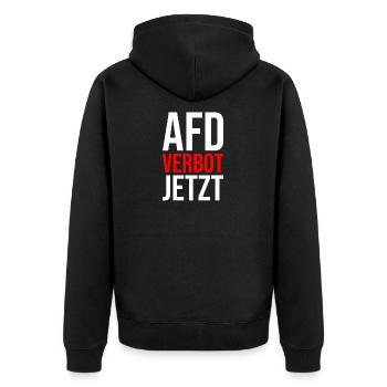 AFD VERBOT JETZT - Unisex Premium Bio Zip Hoodie - Schwarz - Hinten - Nico (187cm)