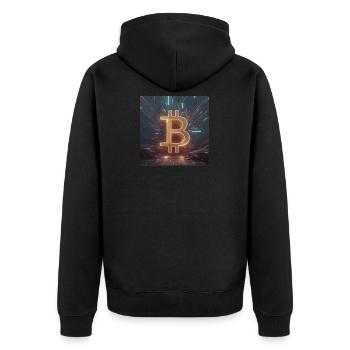 Futuristische Bitcoin-Energie - Unisex Premium Bio Zip Hoodie - Schwarz - Hinten - Nico (187cm)