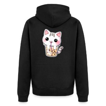 Kawaii Bubble Tea Katze - Unisex Premium Bio Zip Hoodie - Schwarz - Hinten - Nico (187cm)