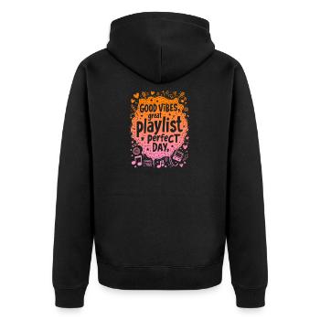 TOLLE PLAYLIST, PERFEKTER TAG, MUSIK - Unisex Premium Bio Zip Hoodie - Schwarz - Hinten - Nico (187cm)