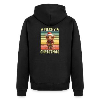 Schottisches Hochlandrind Kuh - Unisex Premium Bio Zip Hoodie - Schwarz - Hinten - Nico (187cm)