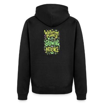 WATERING PLANTS, GROWING MY PATIENCE - Unisex Premium Organic Zip Hoodie - black - Back - Nico (187cm)