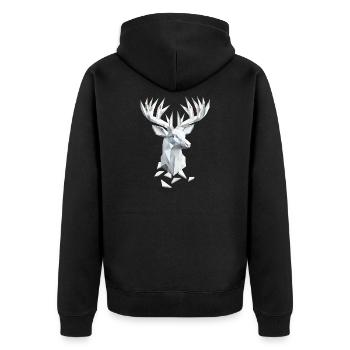 Geometrischer Hirschkopf – Natur und Eleganz - Unisex Premium Bio Zip Hoodie - Schwarz - Hinten - Nico (187cm)
