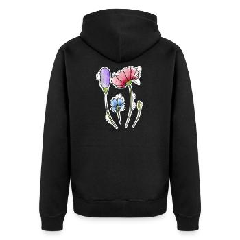 Blumen - Unisex Premium Bio Zip Hoodie - Schwarz - Hinten - Nico (187cm)