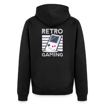 Retro Gaming 1 von Helfspawn - Unisex Premium Bio Zip Hoodie - Schwarz - Hinten - Nico (187cm)