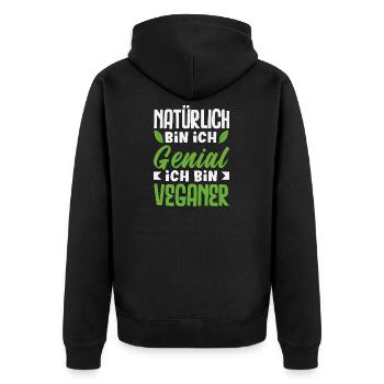 Achtung Ich Bin Veganer Lustiges Veganer Geschenk - Unisex Premium Bio Zip Hoodie - Schwarz - Hinten - Nico (187cm)