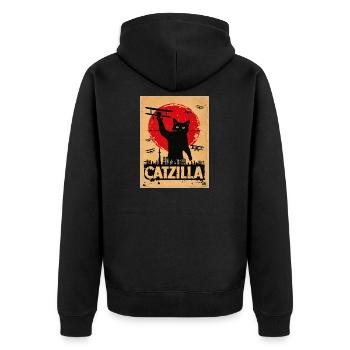 Kriegerkatze im Kriegshimmel - Unisex Premium Bio Zip Hoodie - Schwarz - Hinten - Nico (187cm)