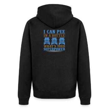 Starkes Superpower Truck Motiv - Unisex Premium Bio Zip Hoodie - Schwarz - Hinten - Nico (187cm)