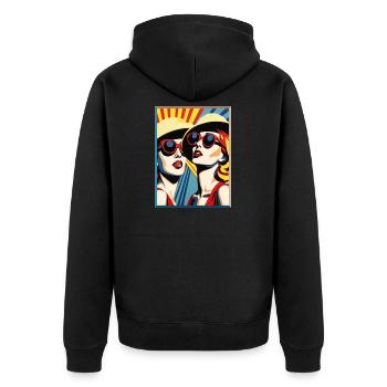 Pop Art Damen mit Sonnenhut und Sonnenbrille - Unisex Premium Bio Zip Hoodie - Schwarz - Hinten - Nico (187cm)