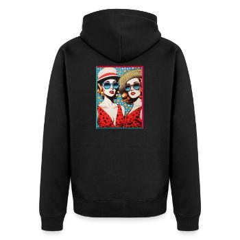 Pop Art Women with Sunglasses Sun Hats - Unisex Premium Organic Zip Hoodie - black - Back - Nico (187cm)