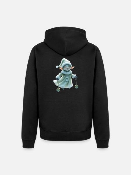 Winter Gnome with Jingle Bells - Unisex Premium Organic Zip Hoodie - black