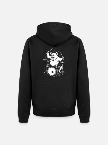 Funny Pig spielt Schlagzeug - Unisex Premium Bio Zip Hoodie - Schwarz