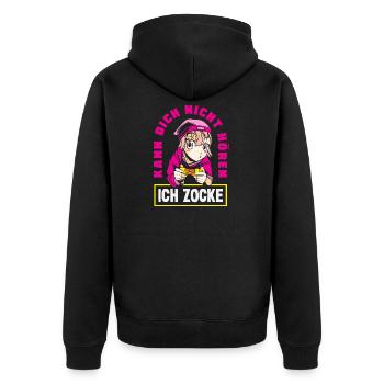 Je ne t’entends pas – je joue - Veste à capuche bio Premium Unisexe - noir - Dos - Nico (187cm)