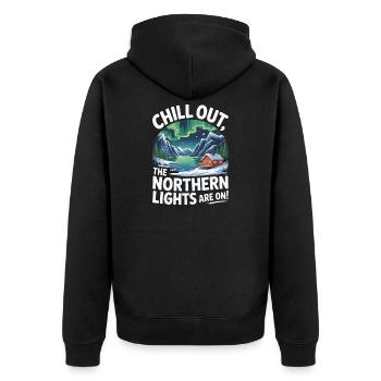Chill Out - The Northern Lights Are On! - Unisex Premium Organic Zip Hoodie - black - Back - Nico (187cm)