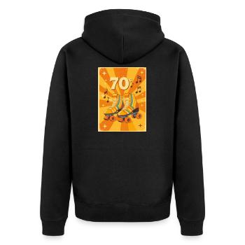 Klassische 70er-Jahre-Rollschuhe mit warmen Retro-Vibes - Unisex Premium Bio Zip Hoodie - Schwarz - Hinten - Nico (187cm)