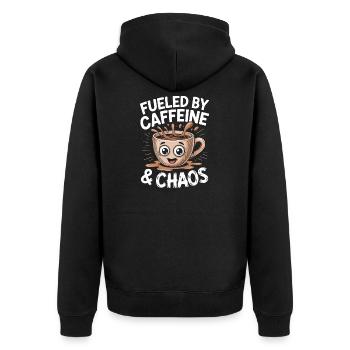 Angetrieben von Koffein und Chaos Kaffee Lehrerin Mama - Unisex Premium Bio Zip Hoodie - Schwarz - Hinten - Nico (187cm)