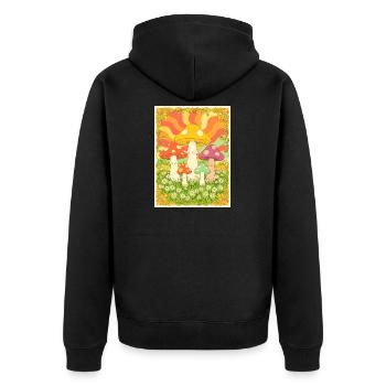 Psychedelische Pilze in groovy Farben der 70er - Unisex Premium Bio Zip Hoodie - Schwarz - Hinten - Nico (187cm)