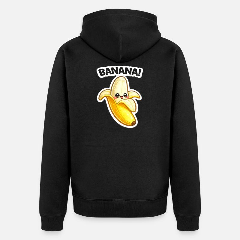 Impression de banane dessinée Kawaii - Veste à capuche bio Premium Unisexe - noir