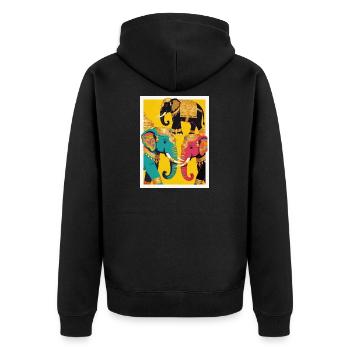 Éléphants colorés dorés sur fond jaune - Veste à capuche bio Premium Unisexe - noir - Dos - Nico (187cm)