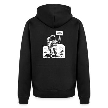Astronaut on the moon holding a sign - Unisex Premium Bio Zip Hoodie - Schwarz - Hinten - Nico (187cm)