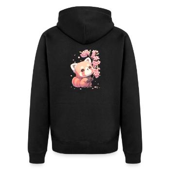 Mignonne style Chibi de panda rouge sakura et fleurs de cerisier - Veste à capuche bio Premium Unisexe - noir - Dos - Nico (187cm)