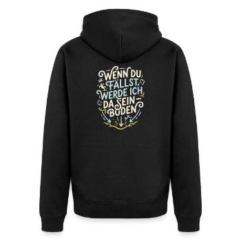Wenn du fällst werde ich da sein - Unisex Premium Bio Zip Hoodie - Schwarz - Hinten - Nico (187cm)