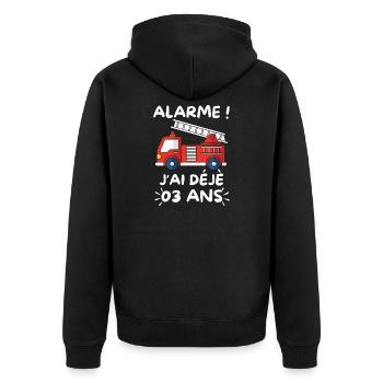 3-jähriges Jubiläum des Feuerwehrwagens - Unisex Premium Bio Zip Hoodie - Schwarz - Hinten - Nico (187cm)