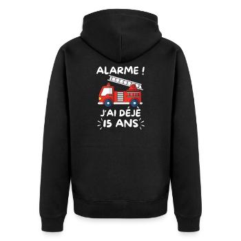 Alarme J’ai Déjà 15 Ans, Anniversaire Pompier - Veste à capuche bio Premium Unisexe - noir - Dos - Nico (187cm)