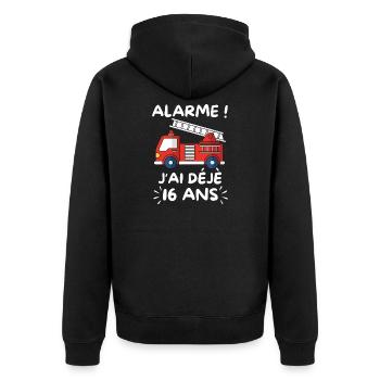 Alarme J’ai Déjà 16 Ans, Anniversaire Pompier - Veste à capuche bio Premium Unisexe - noir - Dos - Nico (187cm)