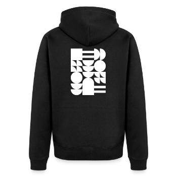 Monochromes geometrisches Mosaik - Unisex Premium Bio Zip Hoodie - Schwarz - Hinten - Nico (187cm)