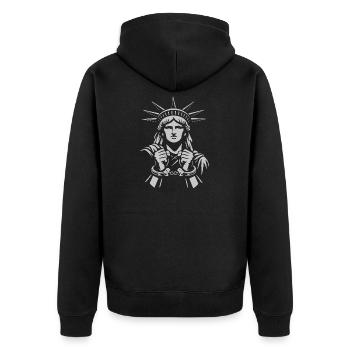Freiheitsstatue in Ketten - Unisex Premium Bio Zip Hoodie - Schwarz - Hinten - Nico (187cm)