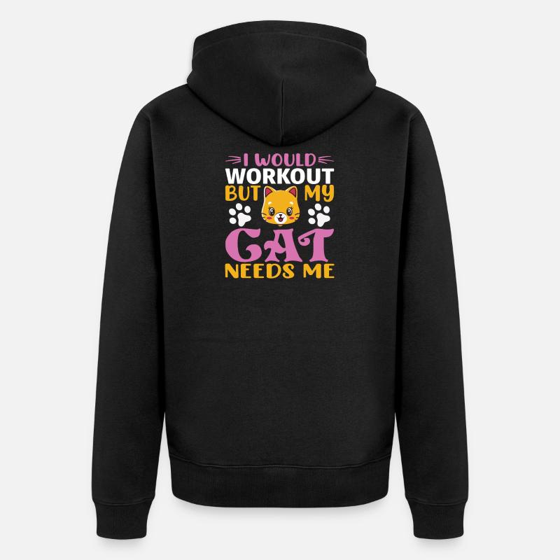 No workout cat needs me - Unisex Premium Bio Zip Hoodie - Schwarz