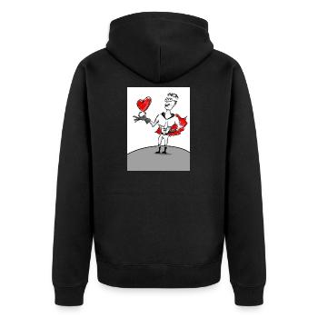 Herzheld: Superheld mit Herz - Unisex Premium Bio Zip Hoodie - Schwarz - Hinten - Nico (187cm)