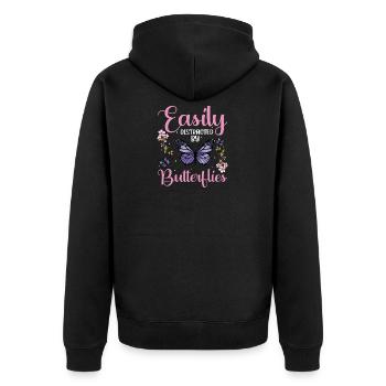 Easily Butterflies - Unisex Premium Bio Zip Hoodie - Schwarz - Hinten - Nico (187cm)