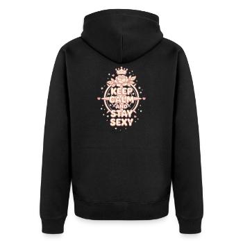 Reste calme Reste sexy : Un design pastel Kawaii mignon - Veste à capuche bio Premium Unisexe - noir - Dos - Nico (187cm)
