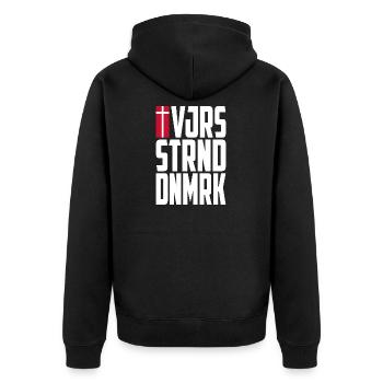 Vejers Strand Dänemark - Unisex Premium Bio Zip Hoodie - Schwarz - Hinten - Nico (187cm)